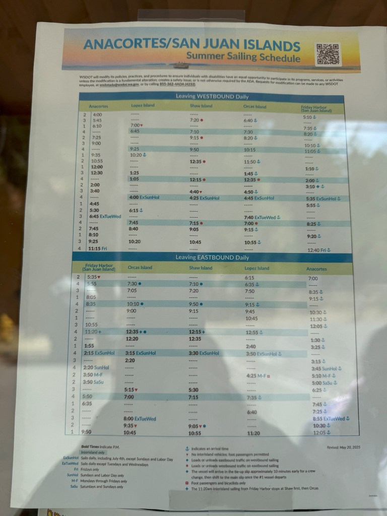 Picture of a printed ferry schedule
