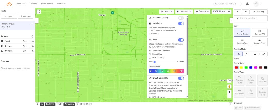 Ride with GPS desktop application screenshot