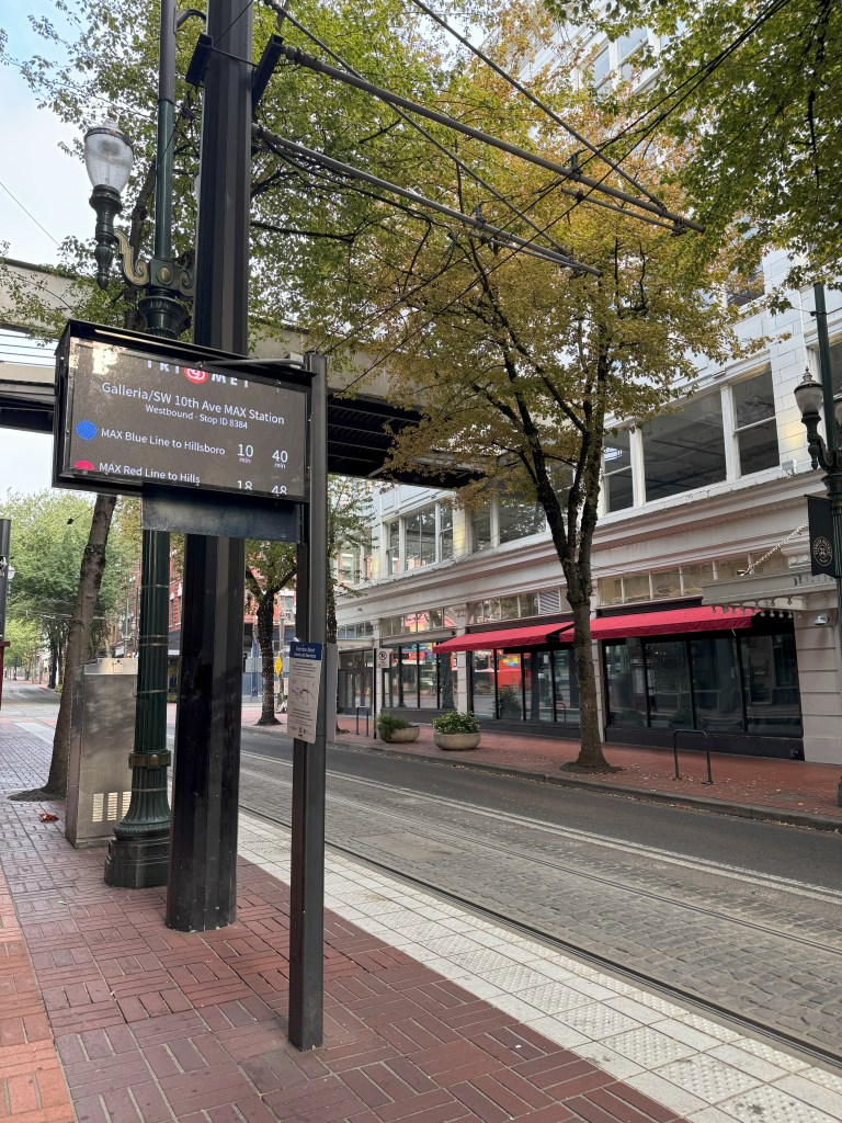 A MAX train platform in downtown Portland