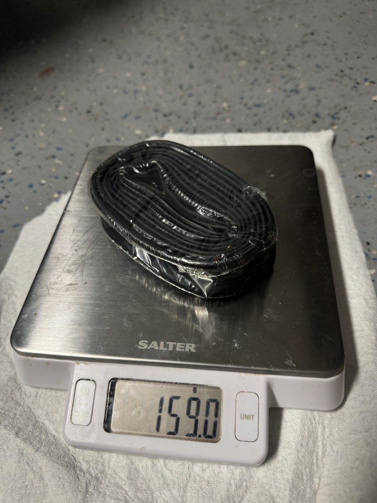 A butyl rubber tube on a scale