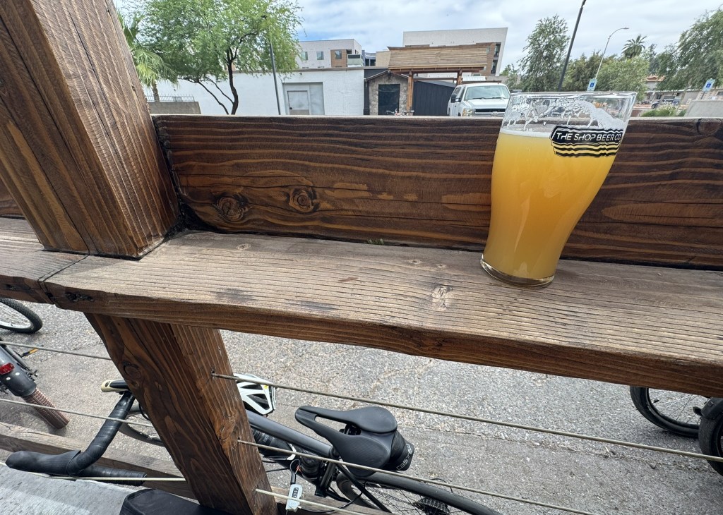 A beer on the patio at The Shop Beer Co in Tempe, Arizona