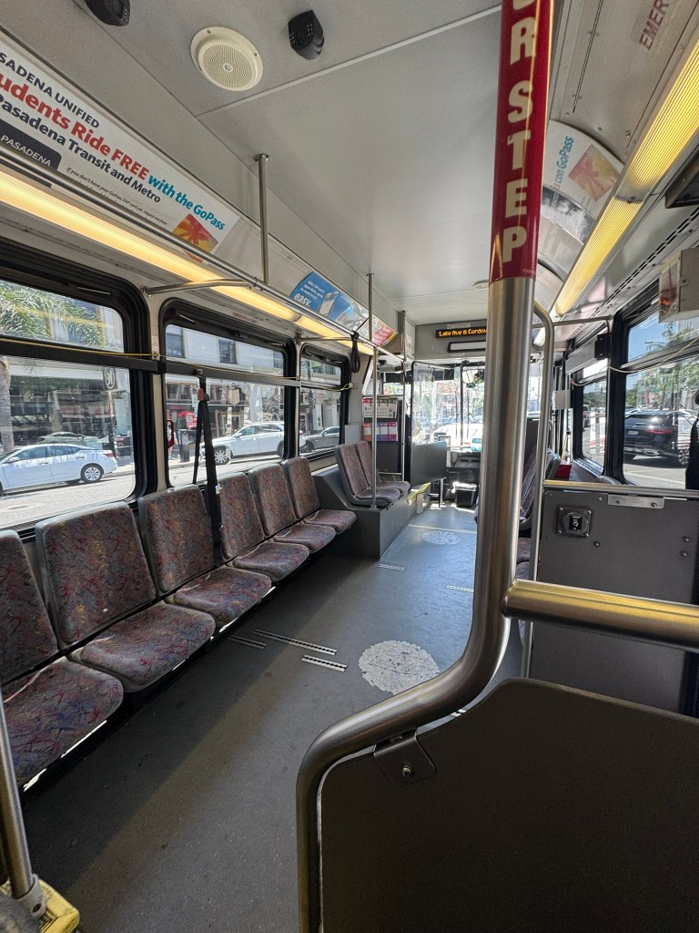 Onboard a city bus in Pasadena, CA.