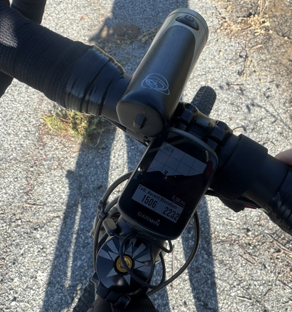 A Garmin GPS shows a steady grade