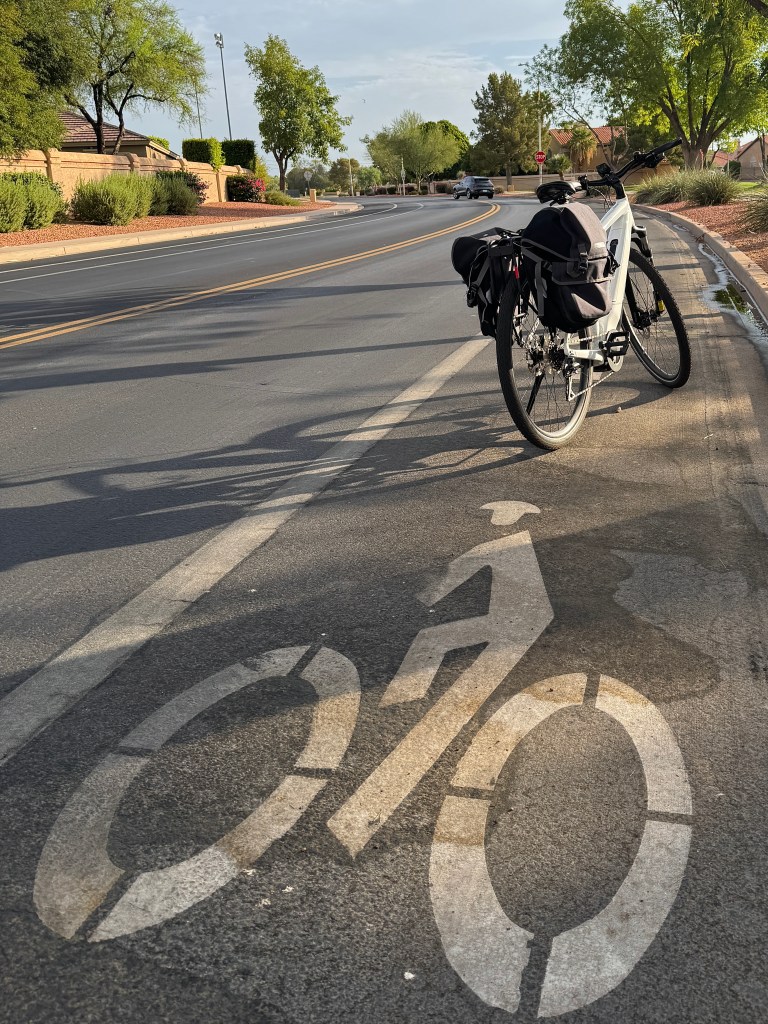 A bicycle in a bike lane