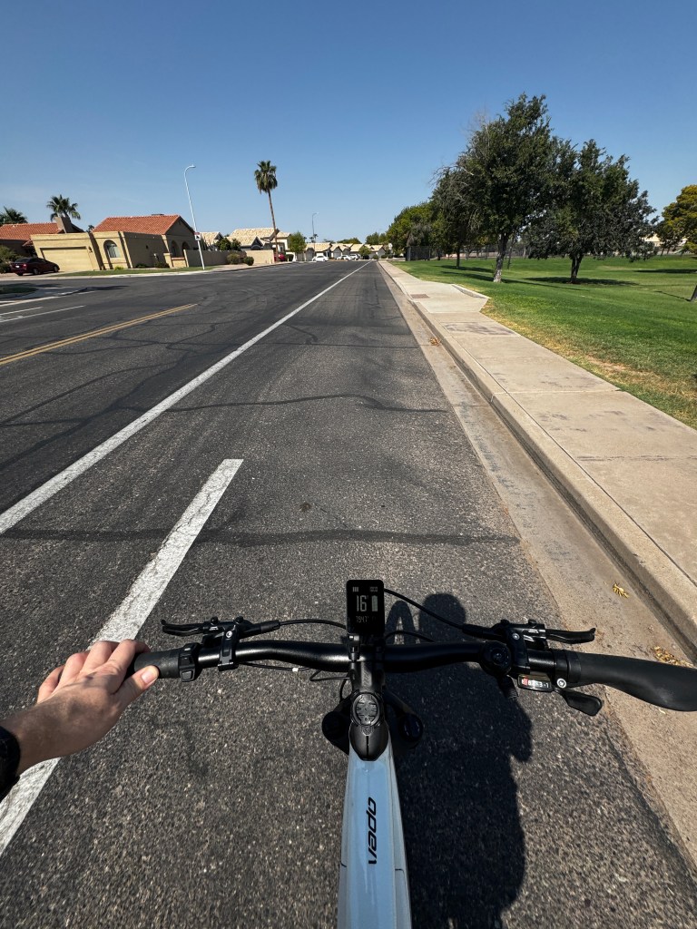 First person POV on an electric bicycle